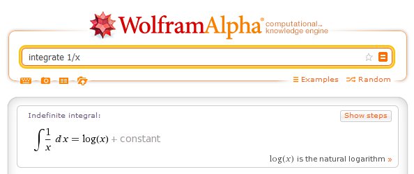 Wzór na całkę z 1/x w Wolframie
