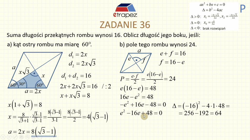 DEMO 4 SCREEN (Romb. Pole, obwód, bok)